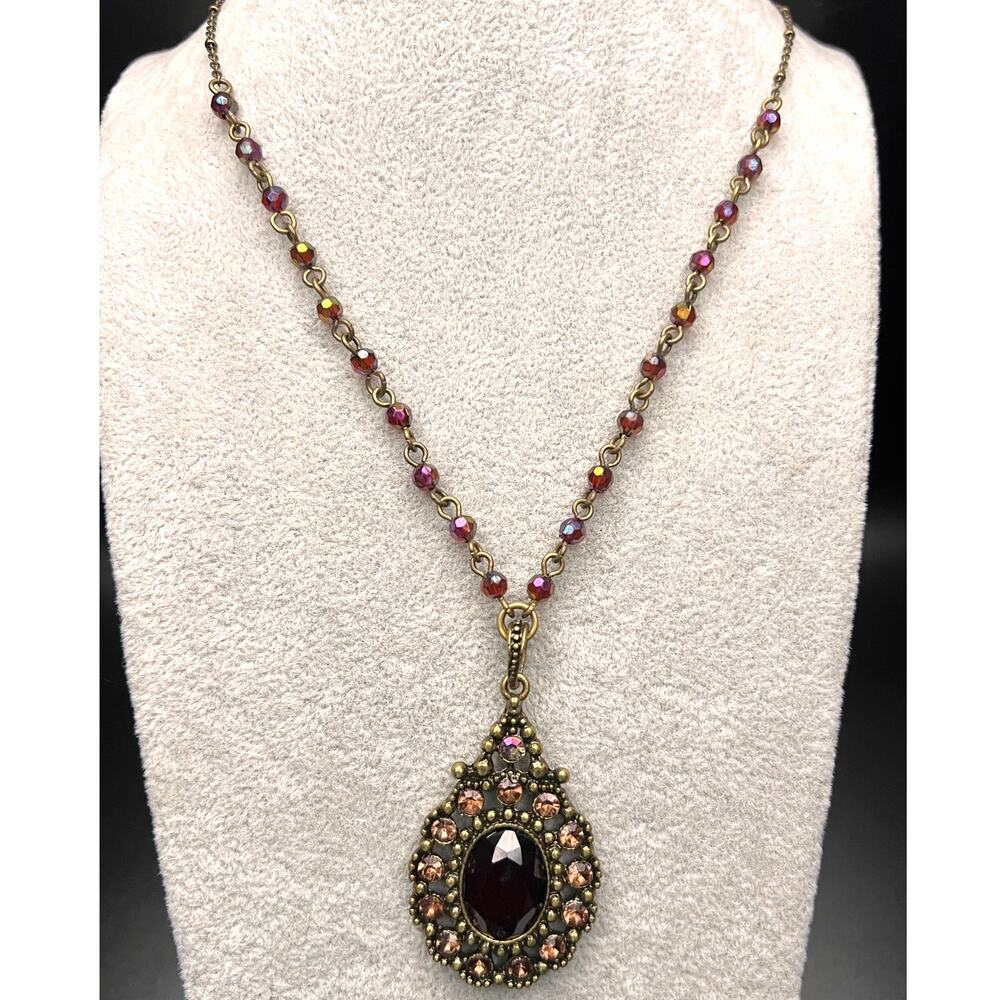 Avon 80s amber red rhineston pendant necklace dark romantic goth victorian style